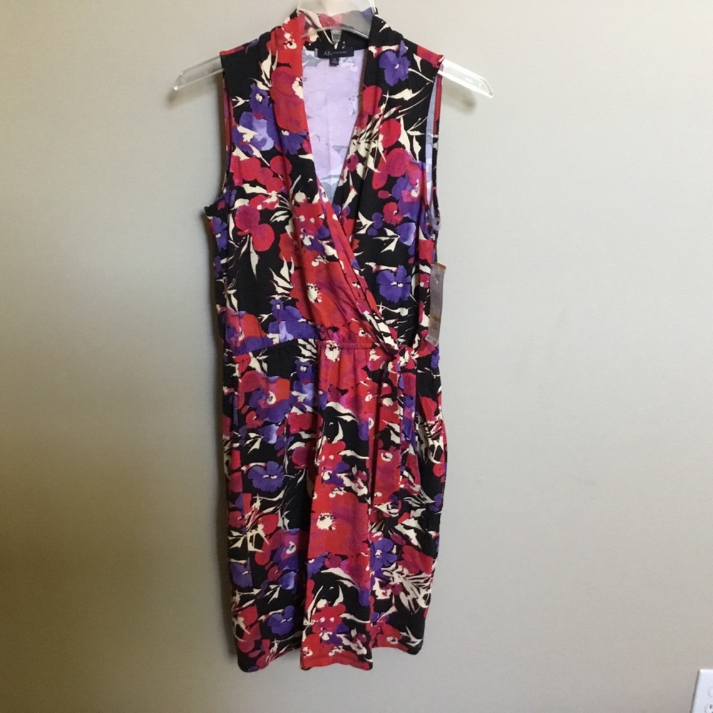3/$15 NWT Anne Klein red purple black knit wrap dress S